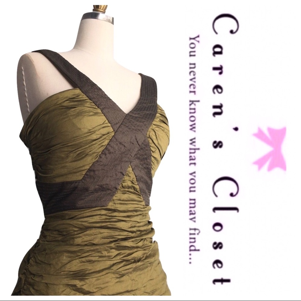 BCBGMAXAZRIA Gold Ruched Mini Cocktail Dress - Picture 7 of 8